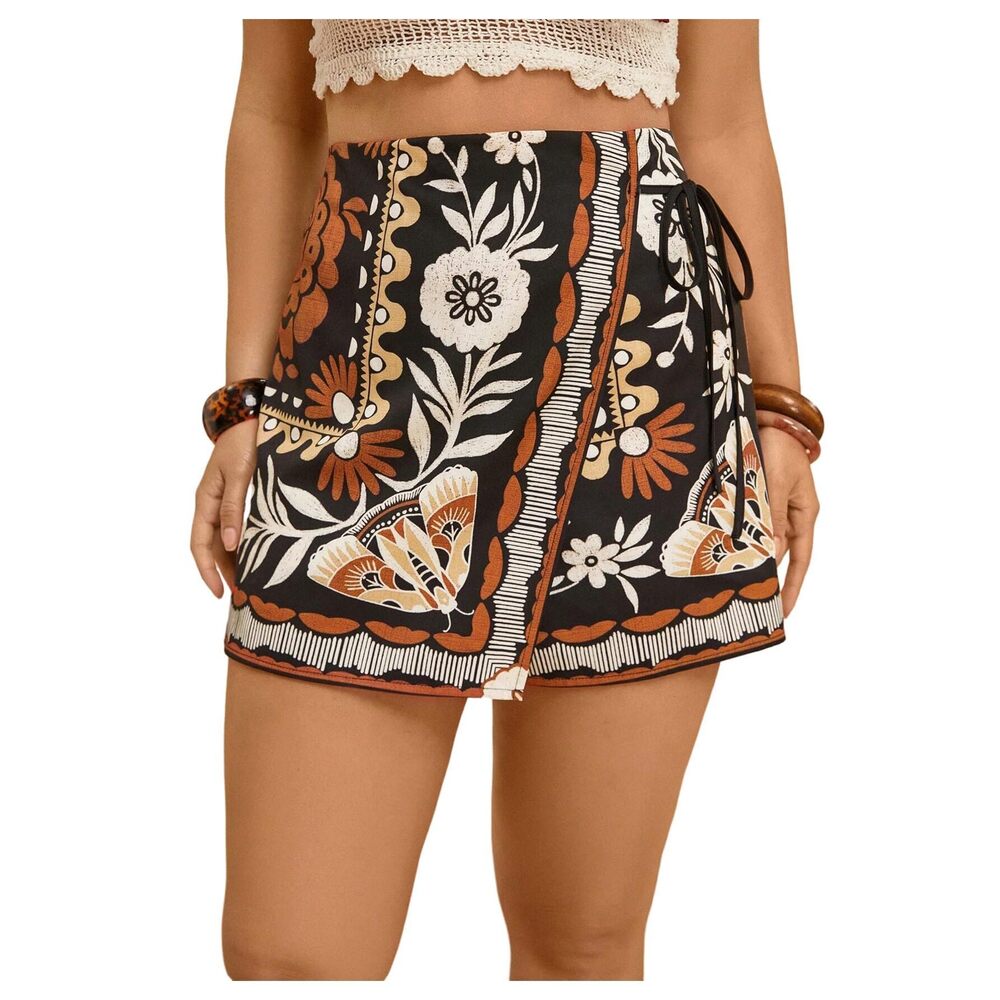 4952 Plus Size Summer Skorts Floral Wrap Tie Side Wide Leg Boho Skirt